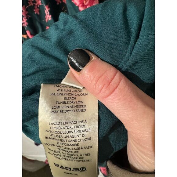 Free People Boho Floral Dress M Green Pink Long Sleeve Button Peasant Tunic - Picture 7 of 10